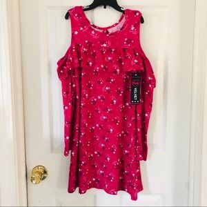 NWT Hot Pink hearts & star cold shoulder ruffle soft dress girls size 5 & 10
